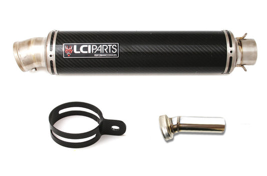 汎用　LCIPARTS　ラウンドチタンカーボンマフラー　カーボンサイレンサーバンド付き　差込径52.0mm